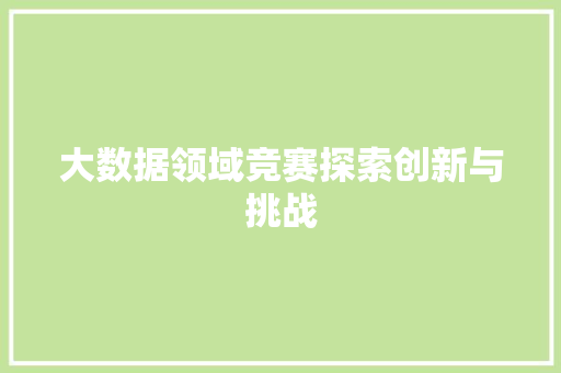 大数据领域竞赛探索创新与挑战