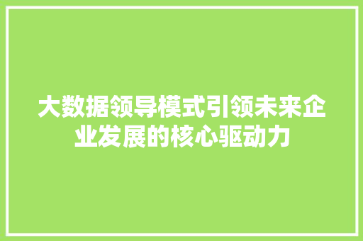 大数据领导模式引领未来企业发展的核心驱动力