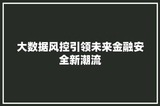 大数据风控引领未来金融安全新潮流