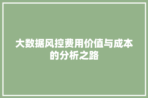 大数据风控费用价值与成本的分析之路