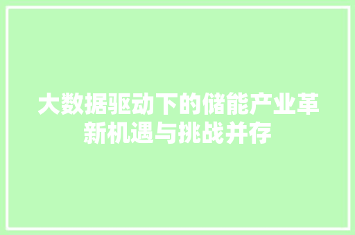 大数据驱动下的储能产业革新机遇与挑战并存