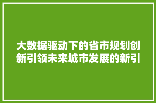 大数据驱动下的省市规划创新引领未来城市发展的新引擎