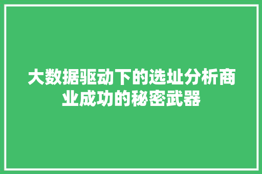大数据驱动下的选址分析商业成功的秘密武器