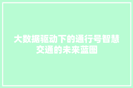 大数据驱动下的通行号智慧交通的未来蓝图