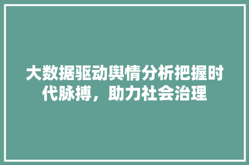 大数据驱动舆情分析把握时代脉搏，助力社会治理