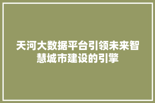 天河大数据平台引领未来智慧城市建设的引擎