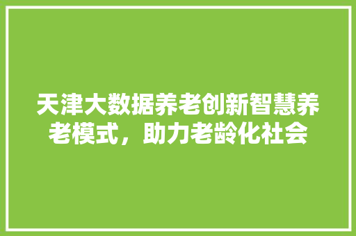 天津大数据养老创新智慧养老模式，助力老龄化社会