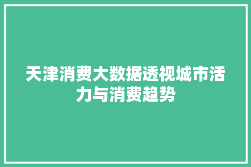 天津消费大数据透视城市活力与消费趋势