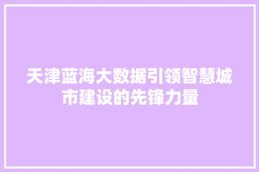 天津蓝海大数据引领智慧城市建设的先锋力量