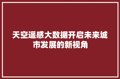 天空遥感大数据开启未来城市发展的新视角