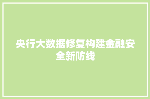 央行大数据修复构建金融安全新防线