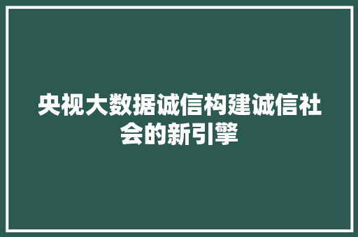 央视大数据诚信构建诚信社会的新引擎