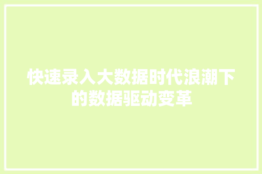 快速录入大数据时代浪潮下的数据驱动变革