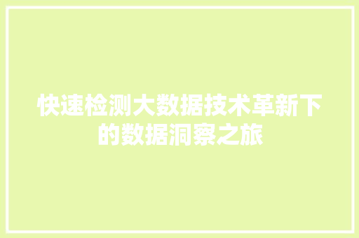 快速检测大数据技术革新下的数据洞察之旅