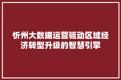 忻州大数据运营驱动区域经济转型升级的智慧引擎