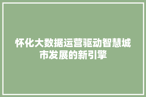 怀化大数据运营驱动智慧城市发展的新引擎