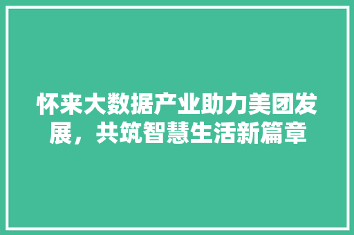 怀来大数据产业助力美团发展，共筑智慧生活新篇章