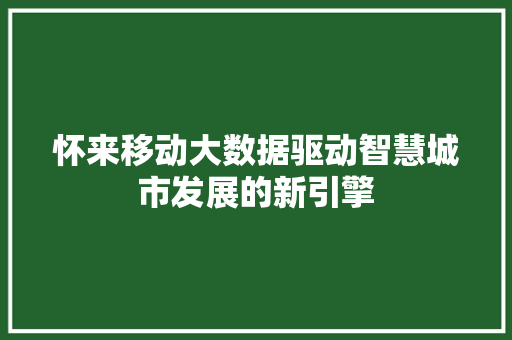 怀来移动大数据驱动智慧城市发展的新引擎