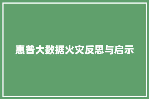 惠普大数据火灾反思与启示