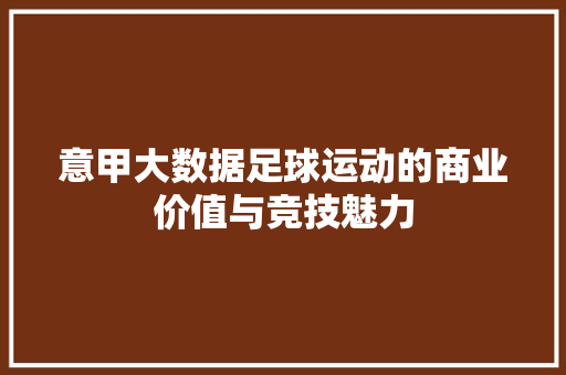 意甲大数据足球运动的商业价值与竞技魅力 SEO教程