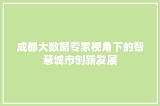 成都大数据专家视角下的智慧城市创新发展