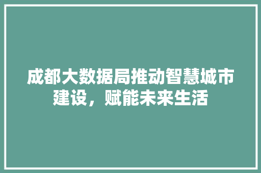 成都大数据局推动智慧城市建设，赋能未来生活