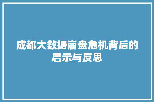 成都大数据崩盘危机背后的启示与反思