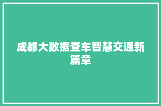 成都大数据查车智慧交通新篇章