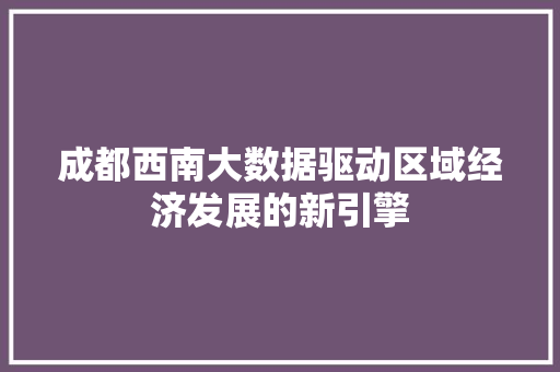 成都西南大数据驱动区域经济发展的新引擎