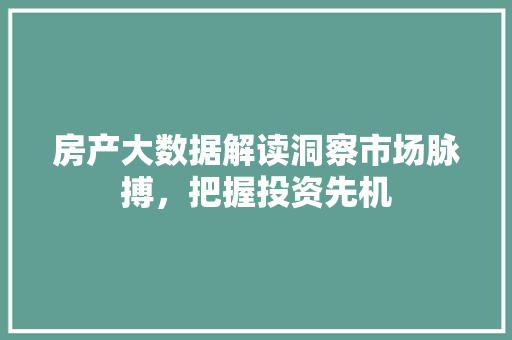 房产大数据解读洞察市场脉搏，把握投资先机