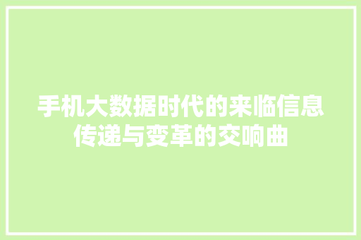 手机大数据时代的来临信息传递与变革的交响曲