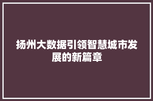 扬州大数据引领智慧城市发展的新篇章