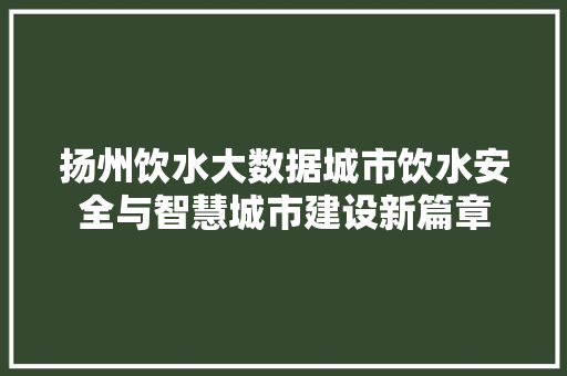 扬州饮水大数据城市饮水安全与智慧城市建设新篇章