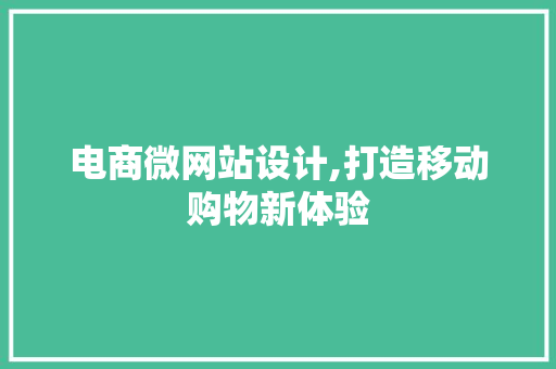 电商微网站设计,打造移动购物新体验