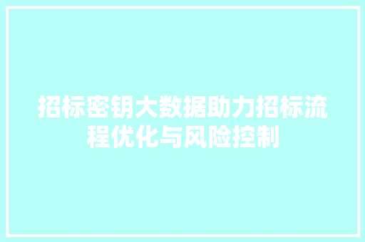 招标密钥大数据助力招标流程优化与风险控制