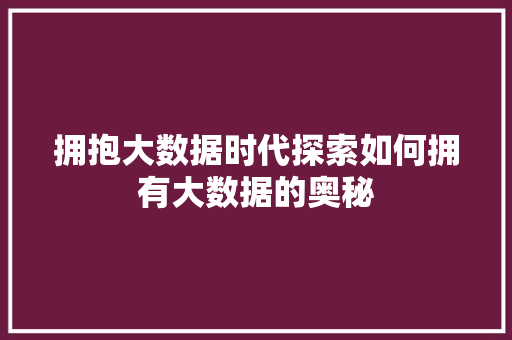 拥抱大数据时代探索如何拥有大数据的奥秘
