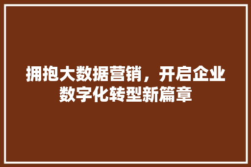 拥抱大数据营销，开启企业数字化转型新篇章