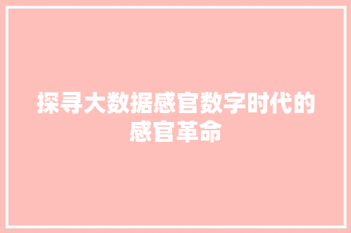 探寻大数据感官数字时代的感官革命