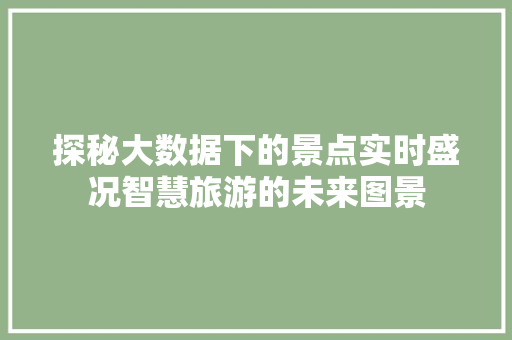 探秘大数据下的景点实时盛况智慧旅游的未来图景