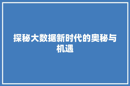 探秘大数据新时代的奥秘与机遇