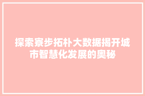 探索寮步拓朴大数据揭开城市智慧化发展的奥秘