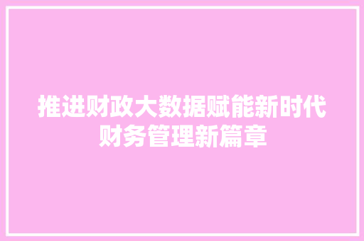 推进财政大数据赋能新时代财务管理新篇章