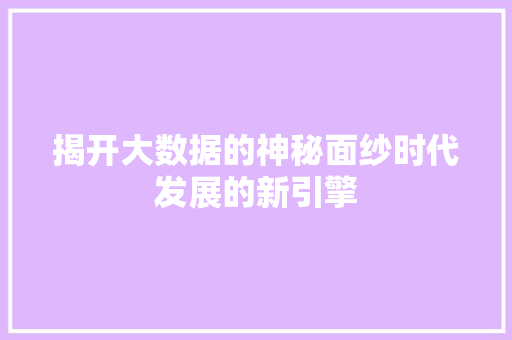 揭开大数据的神秘面纱时代发展的新引擎