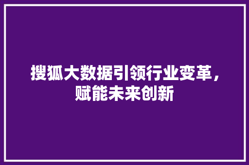 搜狐大数据引领行业变革，赋能未来创新
