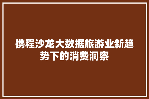 携程沙龙大数据旅游业新趋势下的消费洞察