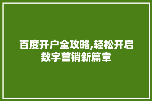 百度开户全攻略,轻松开启数字营销新篇章 百度开户全攻略,轻松开启数字营销新篇章 建站教程