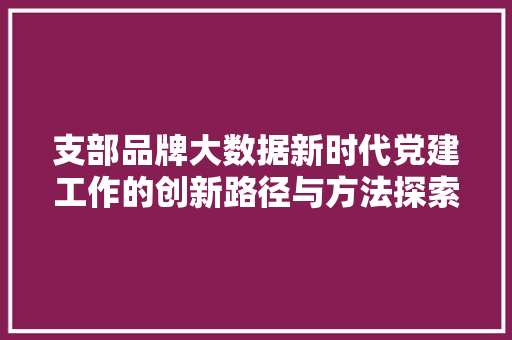 支部品牌大数据新时代党建工作的创新路径与方法探索