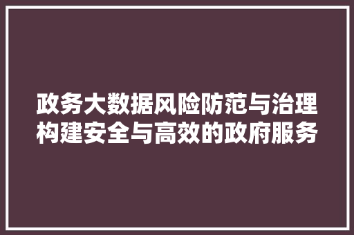 政务大数据风险防范与治理构建安全与高效的政府服务生态 服务器/数据库