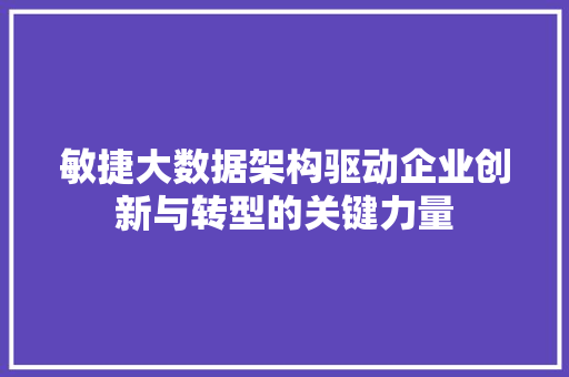 敏捷大数据架构驱动企业创新与转型的关键力量