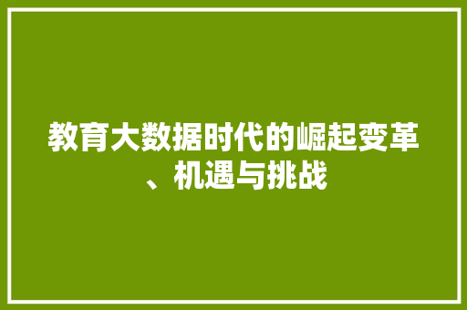 教育大数据时代的崛起变革、机遇与挑战